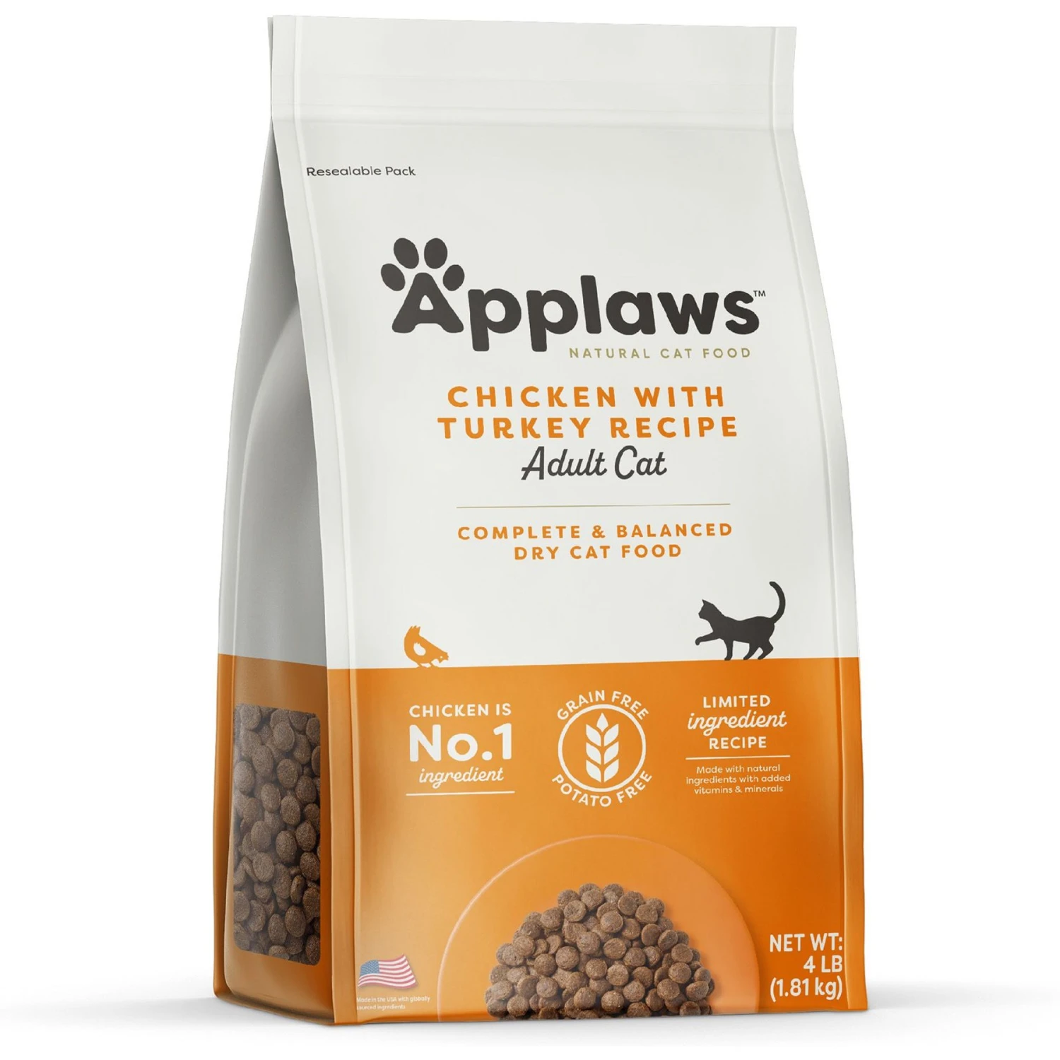 Applaws Complete Chicken With Turkey Recipe Grain-Free Dry Cat Food, 4-lb Bag 1 Applaws Complete Chicken With Turkey Recipe Grain-Free Dry Cat Food, 4-lb Bag