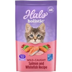 Halo Holistic Grain-Free Wild-Caught Salmon & Whitefish Recipe Complete Digestive Health Dry Kitten Food