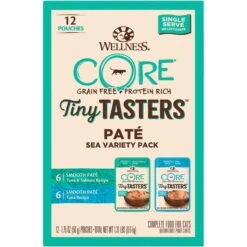 Wellness CORE Tiny Tasters Tuna & Salmon, Tuna Pate Sea Variety Pack Grain-Free Cat Food Pouches