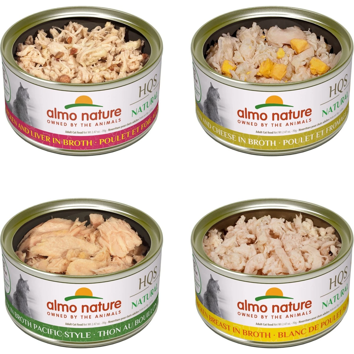 Almo Nature HQS Natural Pacific Tuna, Chicken & Cheese, Chicken Breast, Chicken & Liver Variety Pack Canned Cat Food 2 Almo Nature HQS Natural Pacific Tuna, Chicken & Cheese, Chicken Breast, Chicken & Liver Variety Pack Canned Cat Food - Image 2
