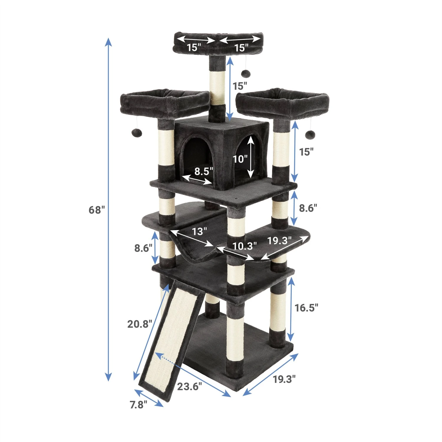 Frisco 68-in Faux Fur Cat Tree & Condo 2 Frisco 68-in Faux Fur Cat Tree & Condo - Image 2