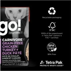 Go! Solutions Carnivore Grain-Free Chicken, Turkey + Duck Pate Cat Food 14 Go! Solutions Carnivore Grain-Free Chicken, Turkey + Duck Pate Cat Food -Farmina Pet Shop 220101 PT5. AC SS1800 V1638490942