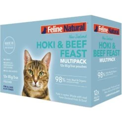 Feline Natural Hoki & Beef Feast Grain-Free Wet Cat Food, 3-oz Pouch, Case Of 12