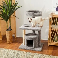 Frisco 37-in Real Carpet Cat Tree With Condo, Grey