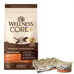 Wellness CORE Digestive Health Chicken Pate Recipe Grain-Free Wet Cat Food, 3-oz, Case Of 12 & Wellness CORE Digestive Health Wholesome Grains Chicken & Rice Recipe Dry Cat Food