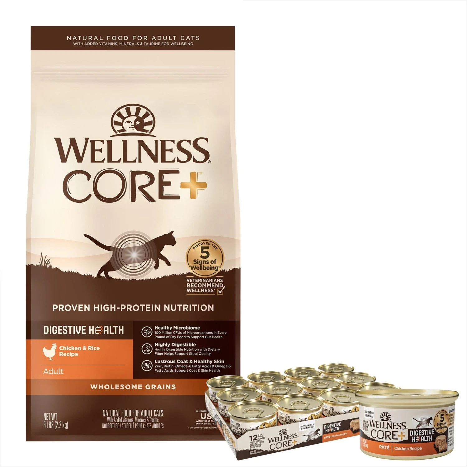 Wellness CORE Digestive Health Chicken Pate Recipe Grain-Free Wet Cat Food, 3-oz, Case Of 12 & Wellness CORE Digestive Health Wholesome Grains Chicken & Rice Recipe Dry Cat Food 1 Wellness CORE Digestive Health Chicken Pate Recipe Grain-Free Wet Cat Food, 3-oz, Case Of 12 & Wellness CORE Digestive Health Wholesome Grains Chicken & Rice Recipe Dry Cat Food