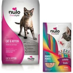 Nulo Freestyle Chicken & Cod Recipe Grain-Free Dry Cat & Kitten Food & Nulo Freestyle Perfect Purees Variety Pack Grain-Free Lickable Cat Treats