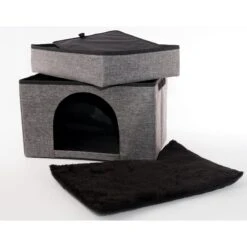 Precious Tails Home Base Rectangular 2-Tier Collapsible Cat Cave -Farmina Pet Shop 366632 PT3. AC SS1800 V1644379335