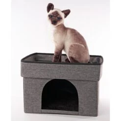 Precious Tails Home Base Rectangular 2-Tier Collapsible Cat Cave -Farmina Pet Shop 366632 PT4. AC SS1800 V1644376928