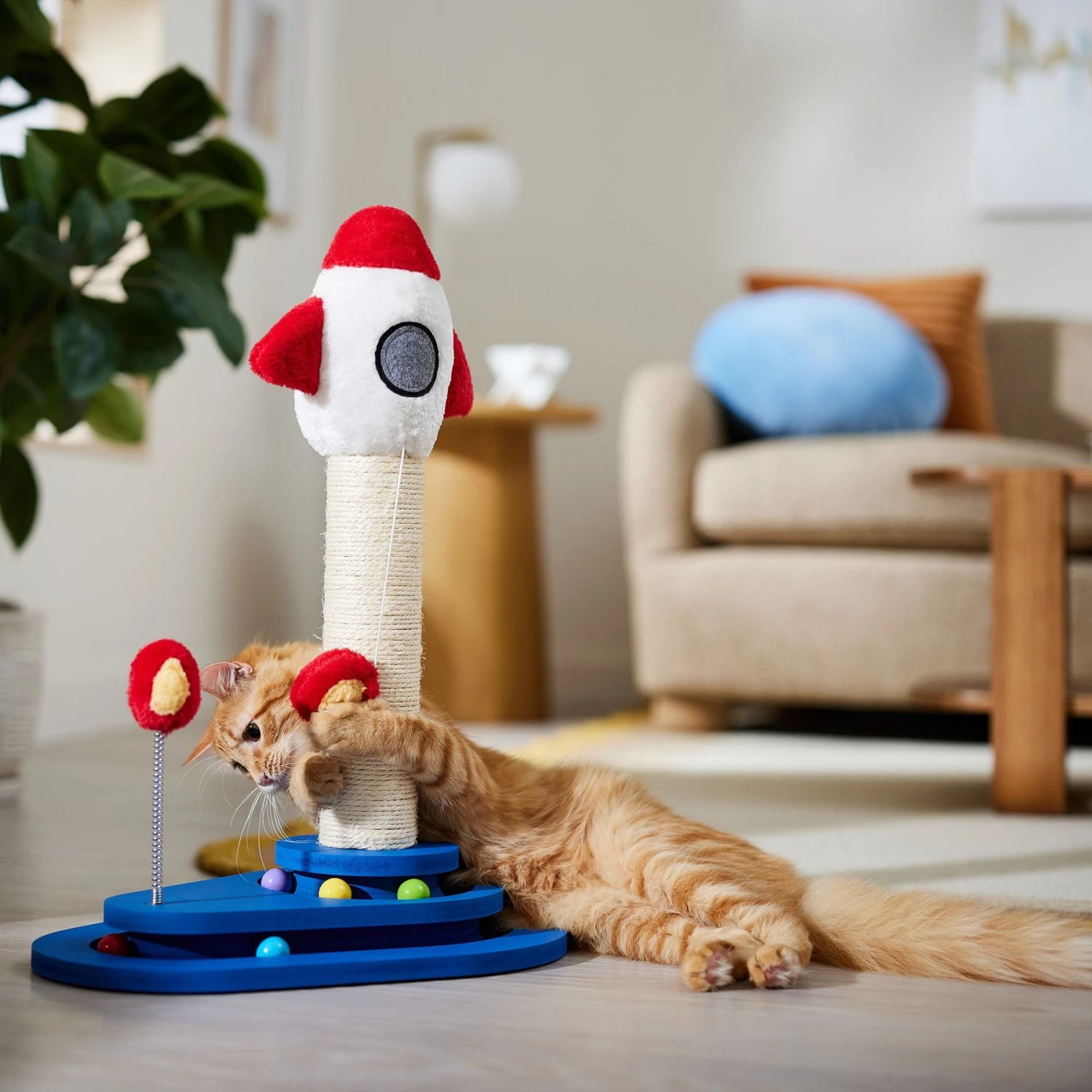 Frisco Rocket Ship 23" Sisal Cat Scratching Post With Play Base 1 Frisco Rocket Ship 23" Sisal Cat Scratching Post With Play Base