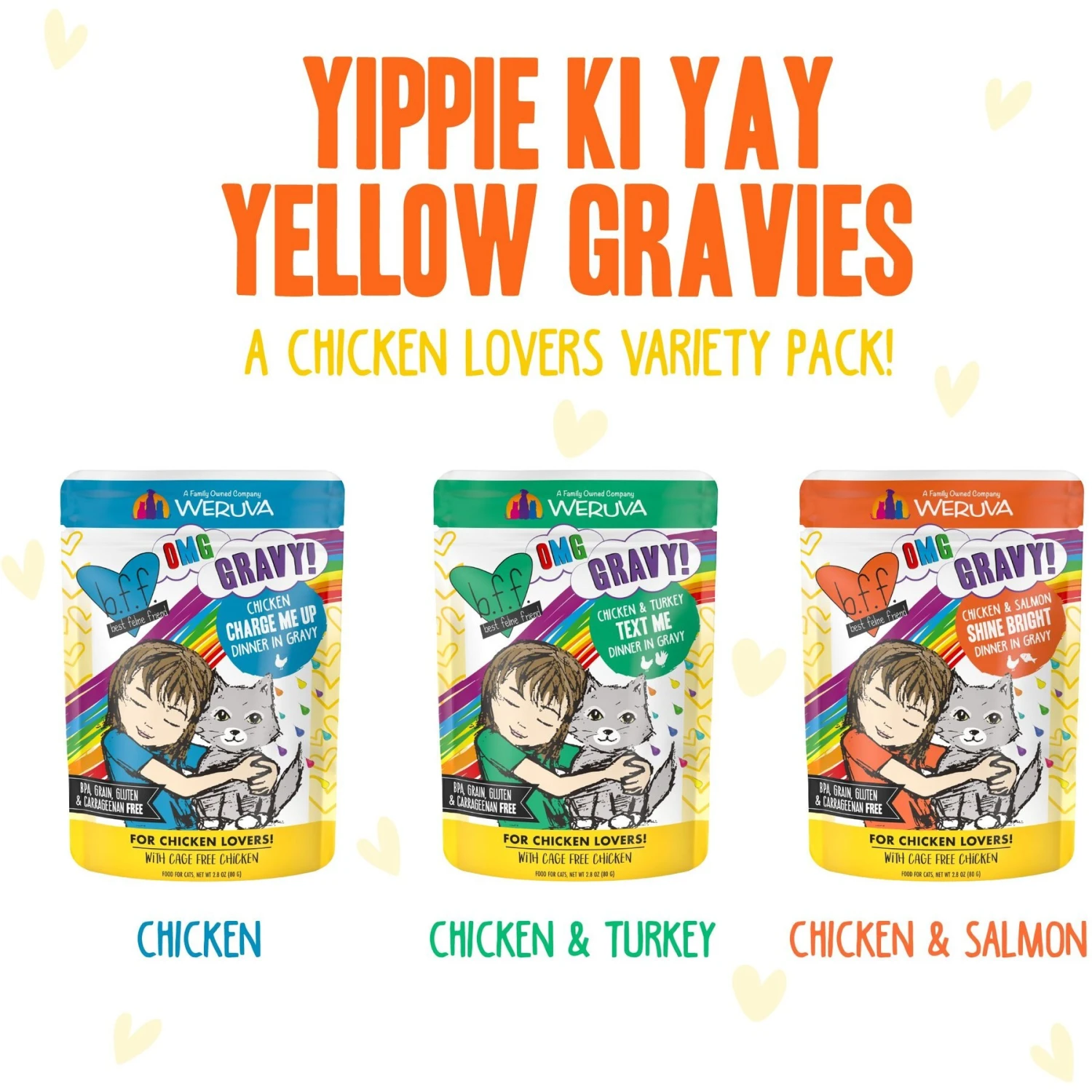Weruva Best Feline Friend Oh My Gravy! Yippy Ki Yay Yellow Gravies! Variety Pack Grain-Free Wet Cat Food, 2.8-oz Pouch, Case Of 12 3 Weruva Best Feline Friend Oh My Gravy! Yippy Ki Yay Yellow Gravies! Variety Pack Grain-Free Wet Cat Food, 2.8-oz Pouch, Case Of 12 - Image 3