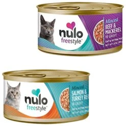Nulo Freestyle Minced Salmon & Turkey In Gravy Grain-Free Canned Cat & Kitten Food & Nulo Freestyle Minced Beef & Mackerel In Gravy Grain-Free Canned Cat Food