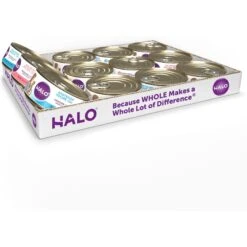 Halo Whitefish, Salmon, Seafood Medley Variety Pack Grain-Free Pate Adult Wet Cat Food, 5.5-oz Can, Case Of 12