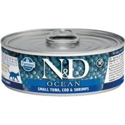 Farmina N&D Ocean Tuna, Cod & Shrimp Grain-Free Wet Cat Food, 2.46-oz Can, Case Of 24