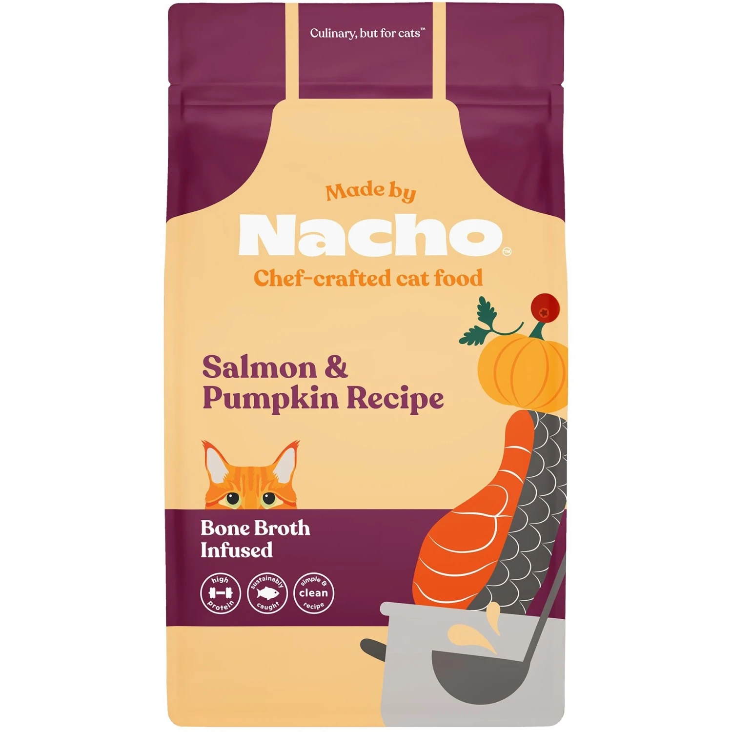 Made By Nacho Bone Broth Infused Sustainably Caught Salmon & Pumpkin Recipe Dry Cat Food 1 Made By Nacho Bone Broth Infused Sustainably Caught Salmon & Pumpkin Recipe Dry Cat Food
