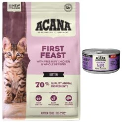 ACANA Chicken + Tuna Recipe In Bone Broth Grain-Free Wet Kitten Food, 3-oz Can, Case Of 24 & ACANA First Feast High-Protein Kitten Dry Cat Food, 4-lb Bag
