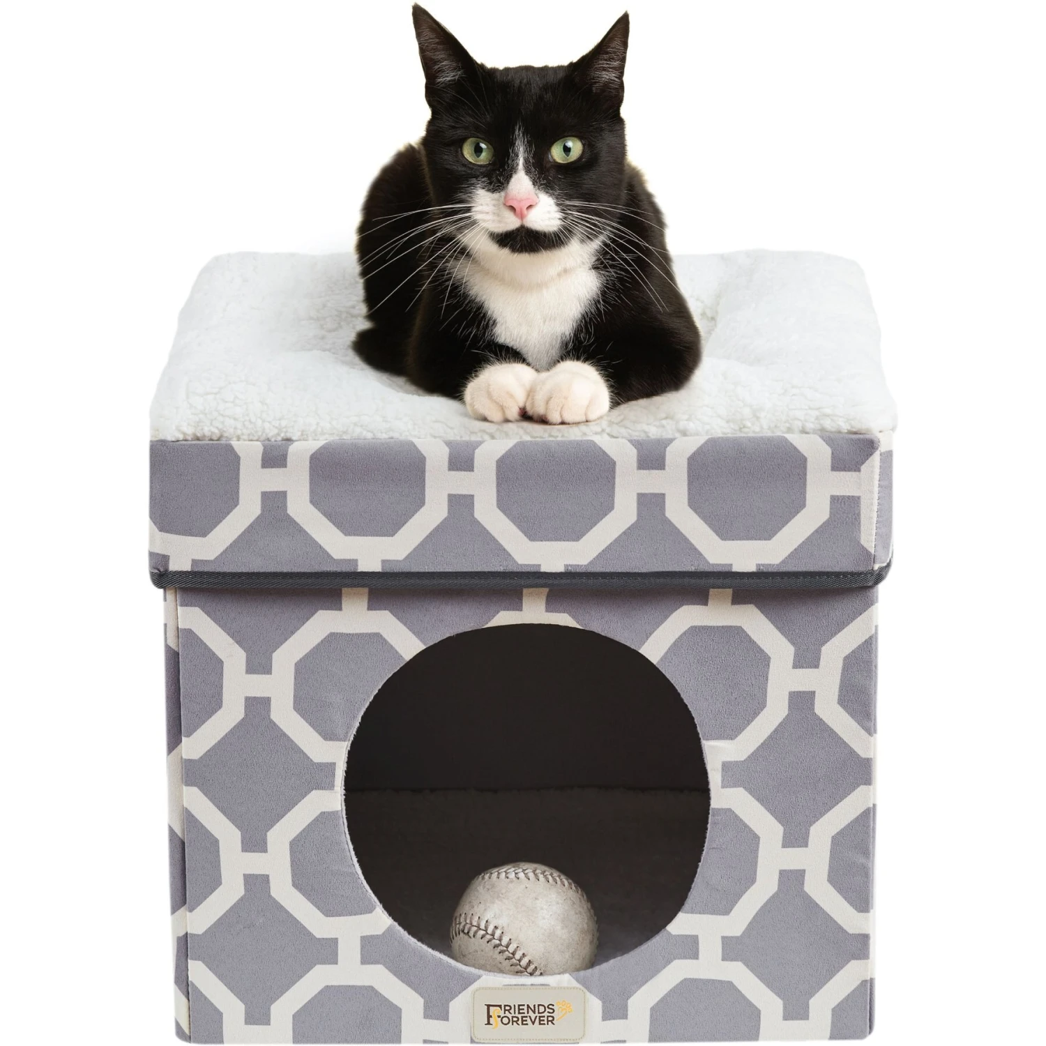 Friends Forever Taylor Collapsible Cube Cat House & Ottoman, Grey 1 Friends Forever Taylor Collapsible Cube Cat House & Ottoman, Grey