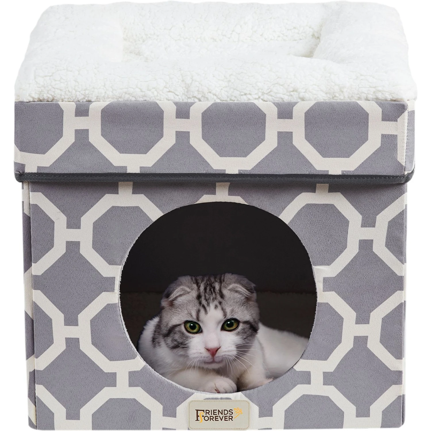 Friends Forever Taylor Collapsible Cube Cat House & Ottoman, Grey 2 Friends Forever Taylor Collapsible Cube Cat House & Ottoman, Grey - Image 2