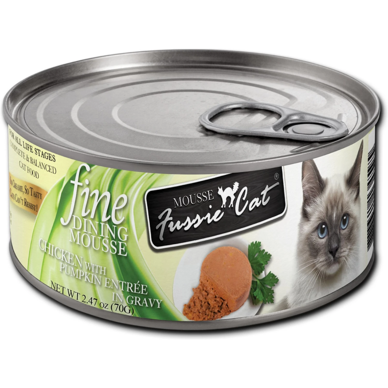 Fussie Cat Fine Dining Mousse Chicken With Pumpkin Entree Wet Cat Food, 2.47-oz Can, Case Of 24 1 Fussie Cat Fine Dining Mousse Chicken With Pumpkin Entree Wet Cat Food, 2.47-oz Can, Case Of 24