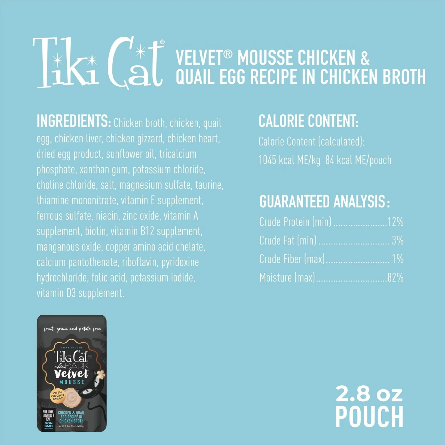Tiki Cat After Dark Velvet Mousse Chicken & Quail Egg Grain-Free Wet Cat Food, 2.8-oz Pouch, Case Of 12 3 Tiki Cat After Dark Velvet Mousse Chicken & Quail Egg Grain-Free Wet Cat Food, 2.8-oz Pouch, Case Of 12 - Image 3